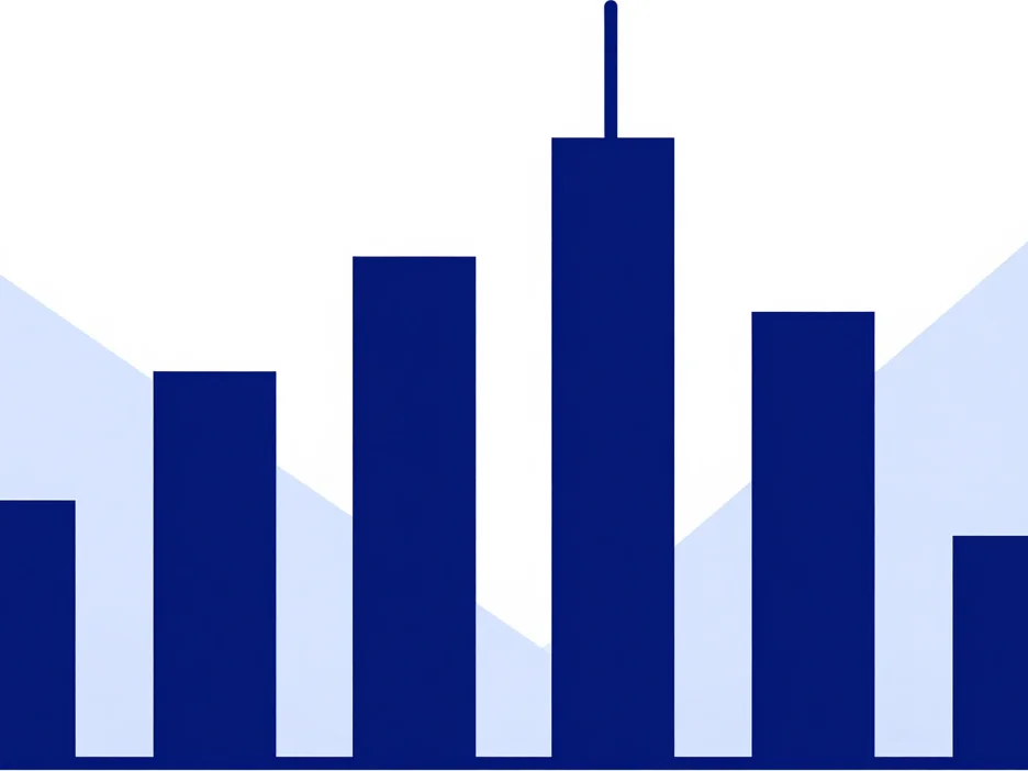 Minimal geometric shapes and structured financial charts in deep sapphire blue